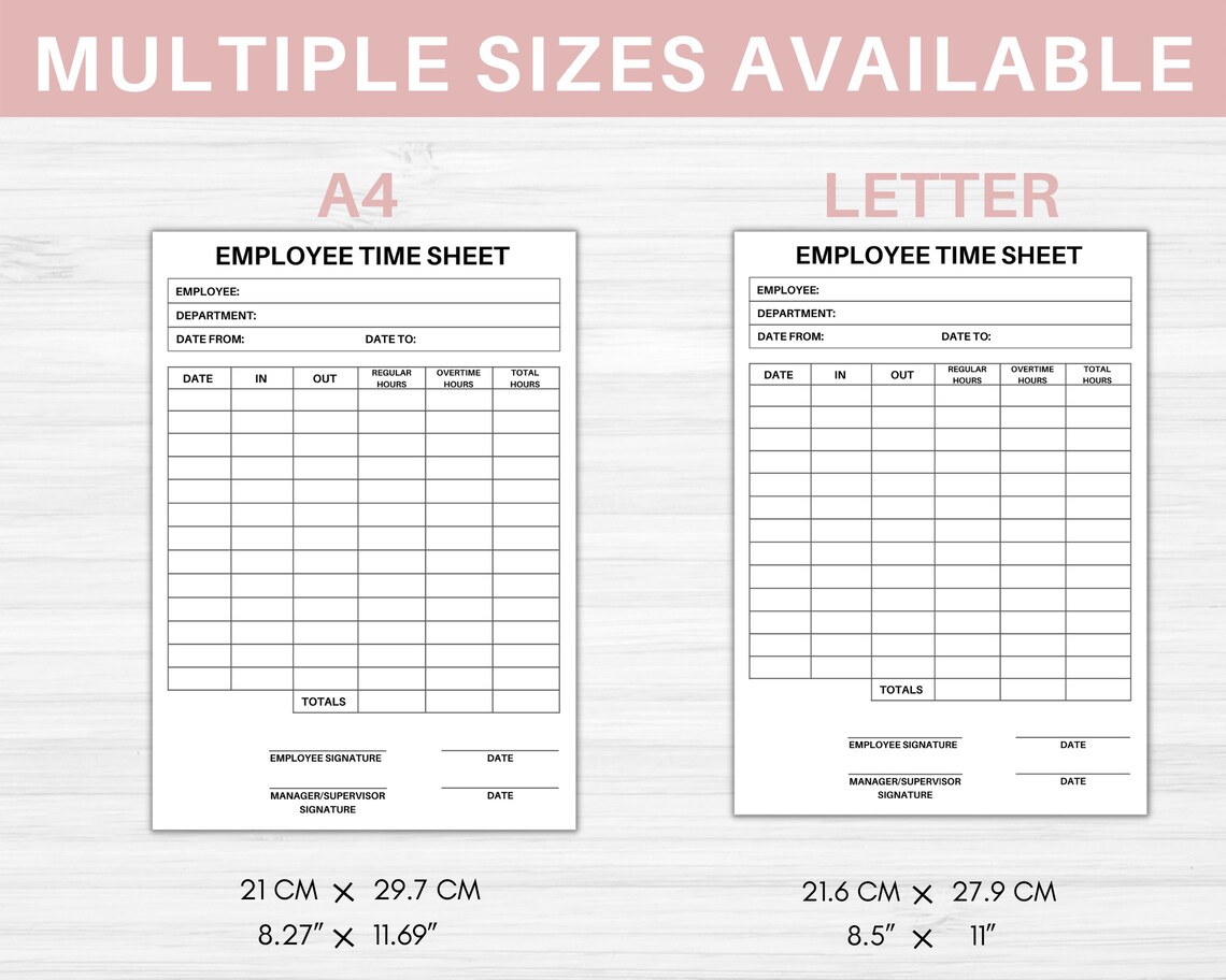 Employee Time Sheet Editable Time Keeping Log Weekly Time Tracker ...
