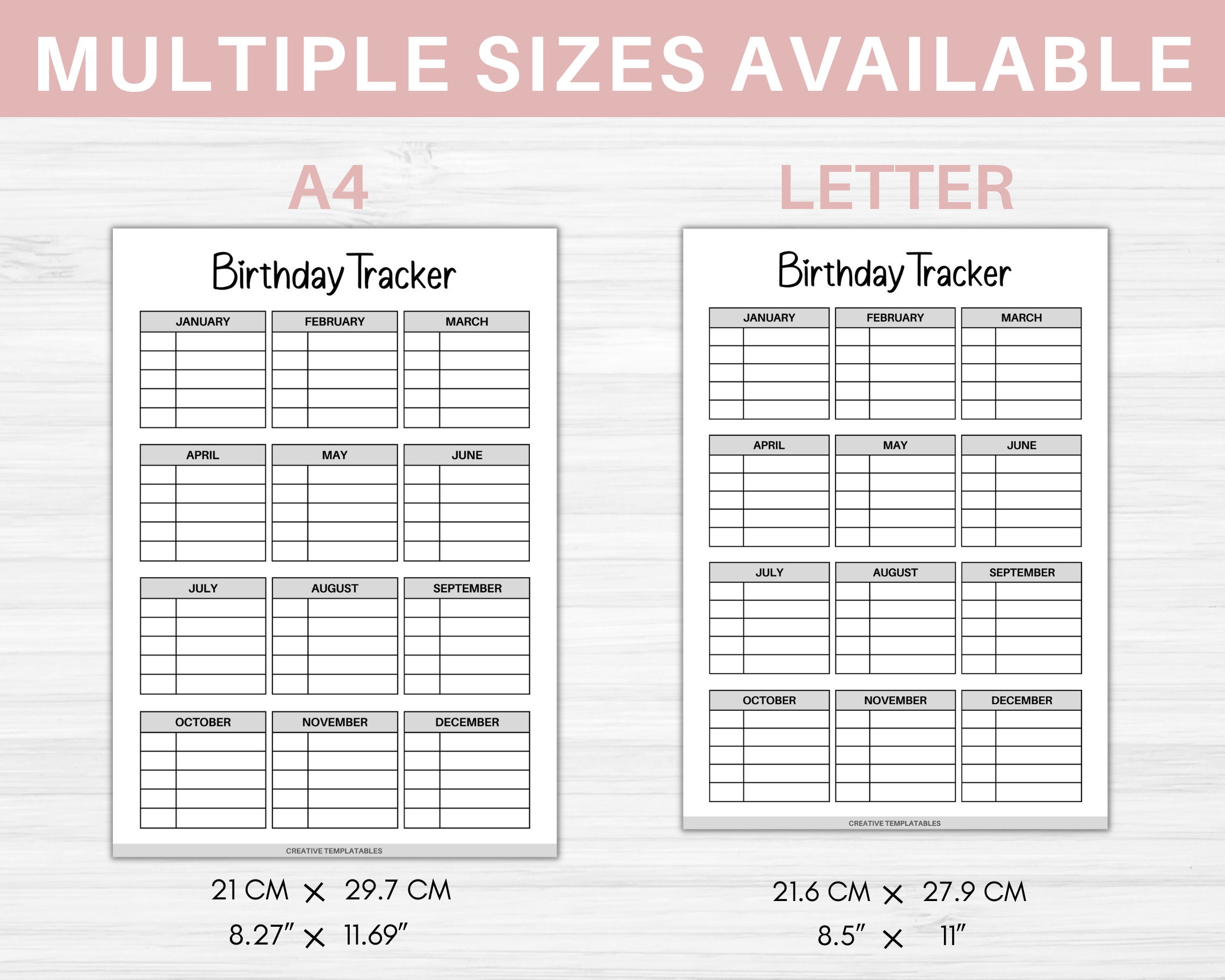 Birthday Tracker Printable Birthday Planner Birthday Organizer Birthday