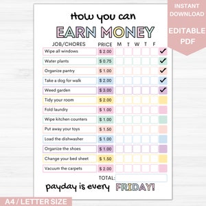 Wie verdiene ich Geld? Bearbeitbares Papier mit Zulässigkeit für Kinder | Druckbare Tabelle für Kinder | Verantwortungsübersicht für Kinder 4