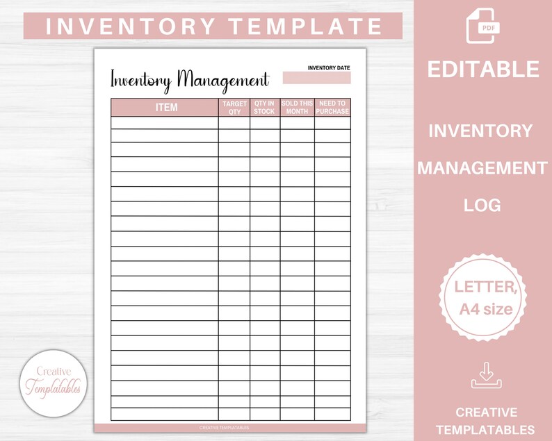 Inventory Management Planner Editable Inventory Tracker Stock Tracker ...