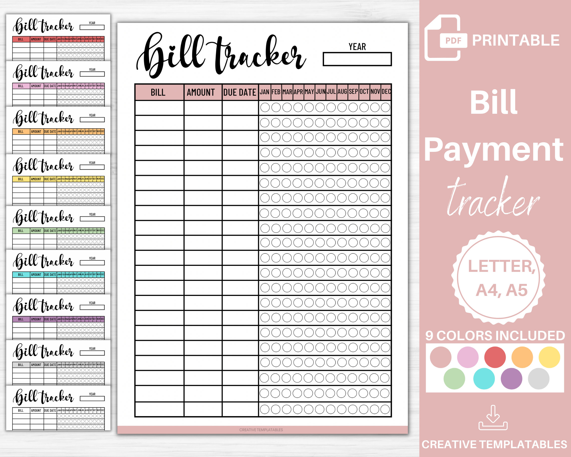 Yearly Bill Tracker Printable Monthly Bill Payment Checklist Bill