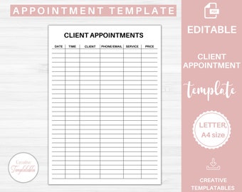 Client Appointment | Editable Appointment Tracker | Appointment Log | Client Appointment History | Client Tracker | Client Meeting Reminder