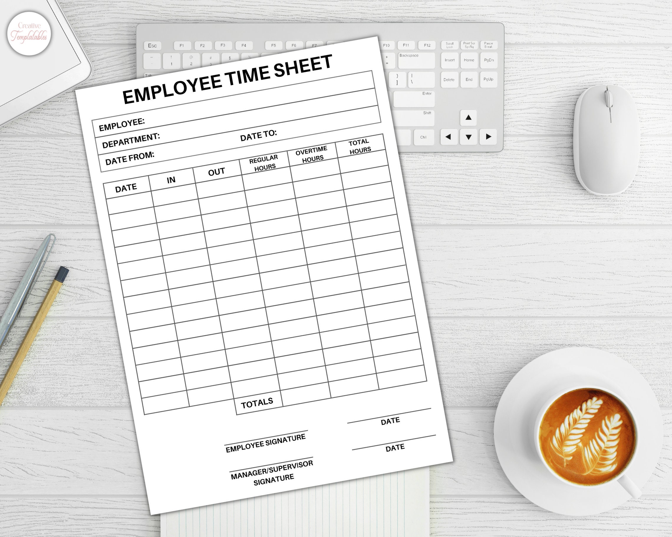 Employee Time Sheet Editable Time Keeping Log Weekly Time Tracker ...