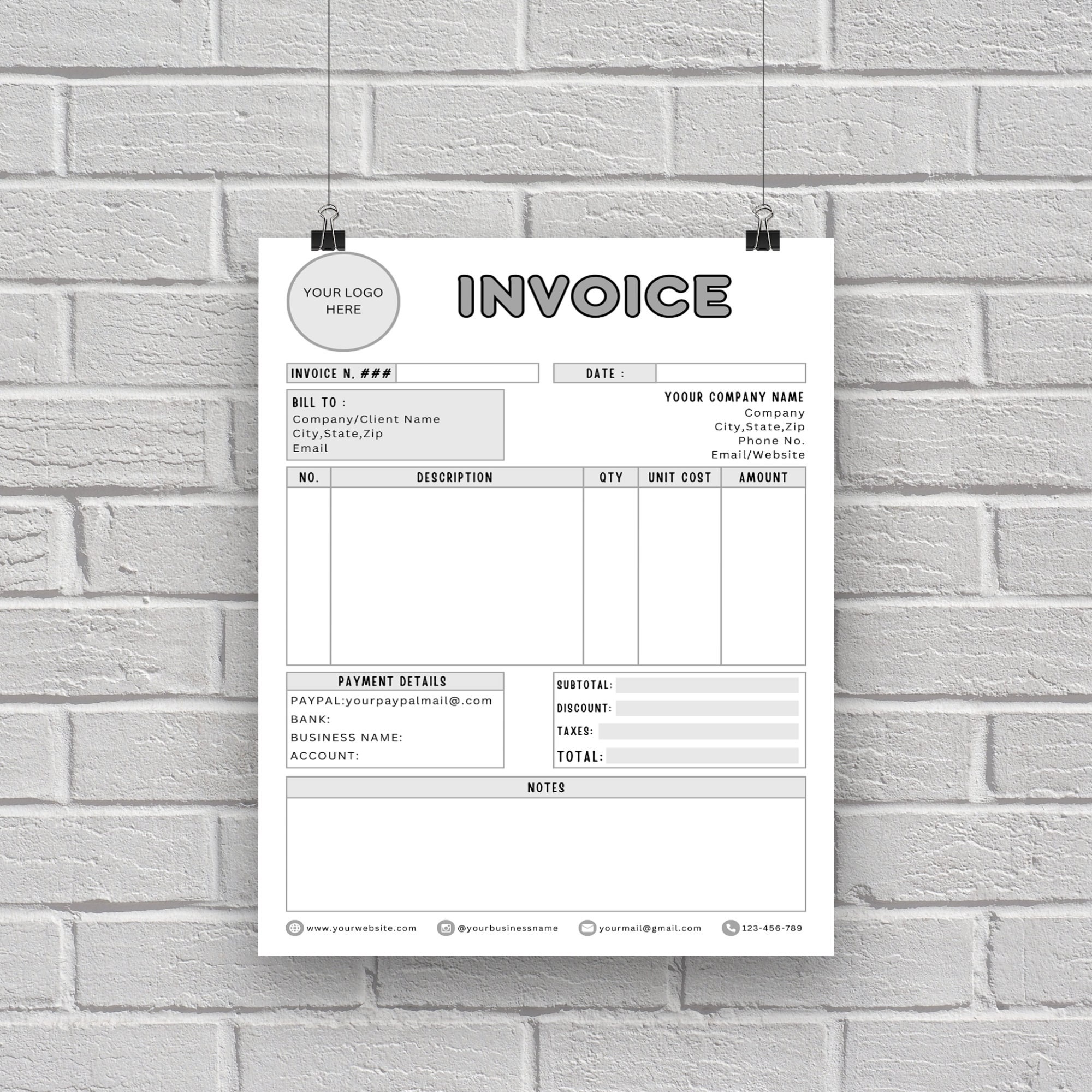 Invoice Template Editable Business Invoice Log Billing Template Receipt ...