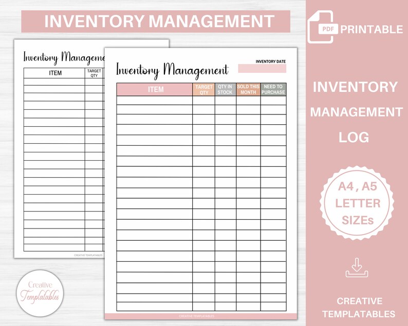 Inventory Management Planner Printable Inventory Tracker Stock Tracker ...