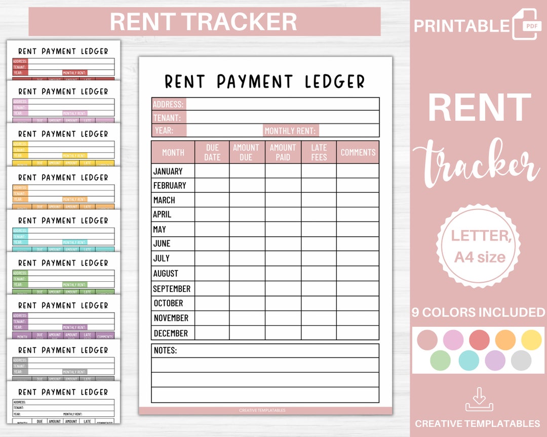 Rent Payment Ledger Template Printable Tenant Payment Tracker Monthly ...