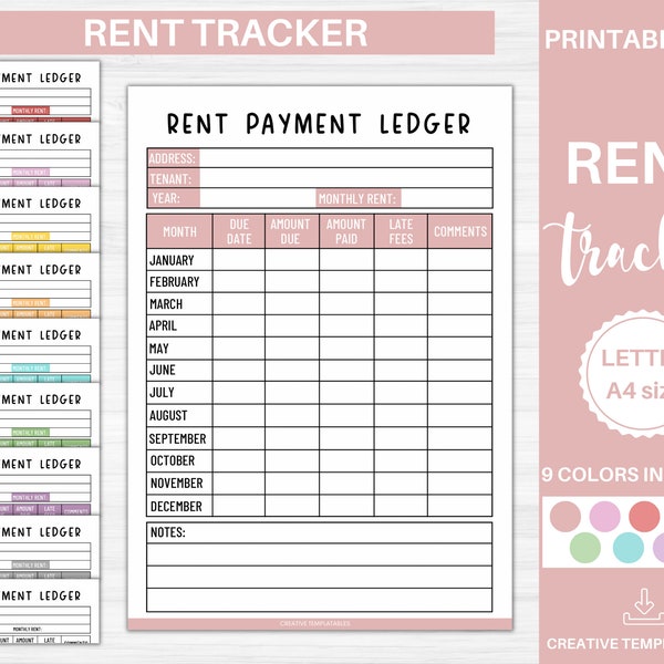 Rent Payment Ledger Template Printable |  Tenant Payment Tracker | Monthly Rent Payments | Landlord Ledger | Rental Payments | Yearly Rent 3