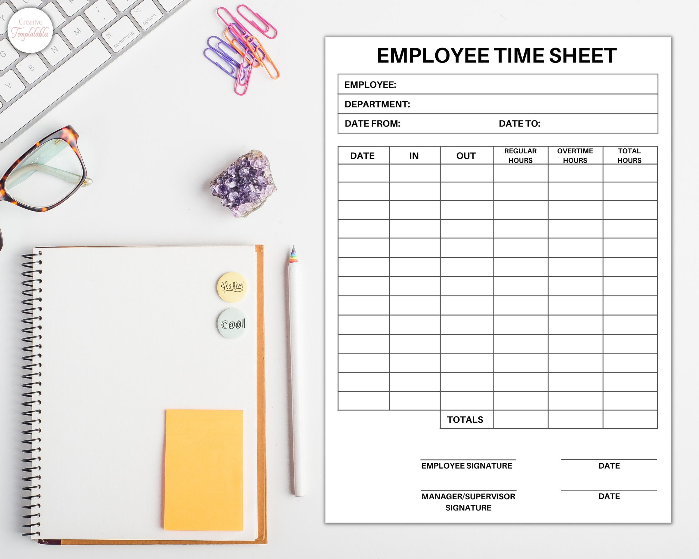 Employee Time Sheet Editable Time Keeping Log Weekly Time Tracker ...