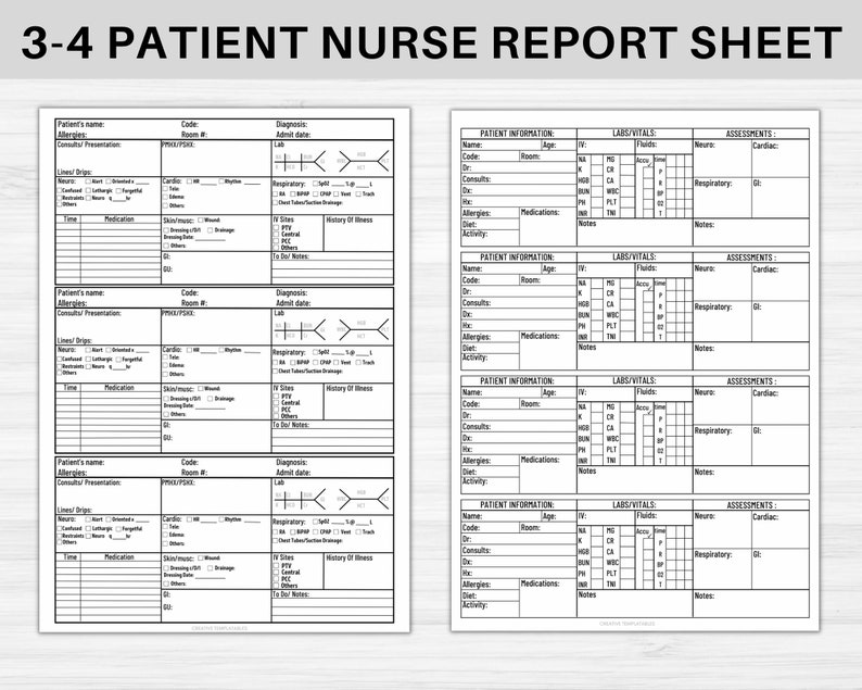 Nursing Report Sheet Printable Nursing Report Sheet Nurse Report Med ...