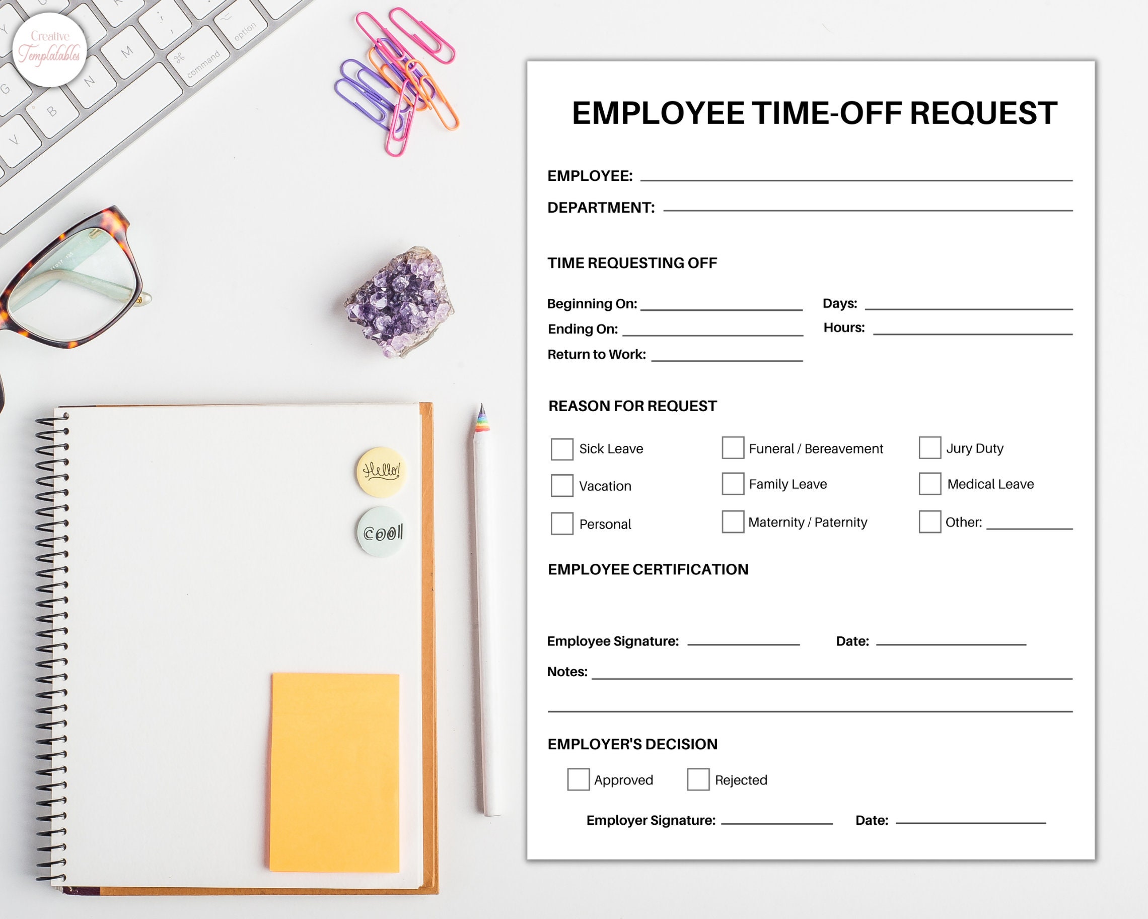 Employee Time off Request Template Editable Vacation Form Time off