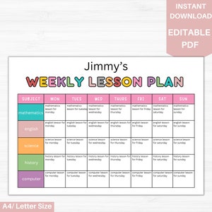 Weekly Lesson Plan Editable | Lesson Planner | Homeschool Teacher Planner | Weekly Plans | Academic Schedule | Simple Lesson Plan 9