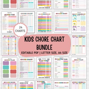 Kids Chore Chart Editable | How To Earn Money Chore Chart | Allowance | Screen Time | School Routine | Behavior Chart | Daily Checklist | 2