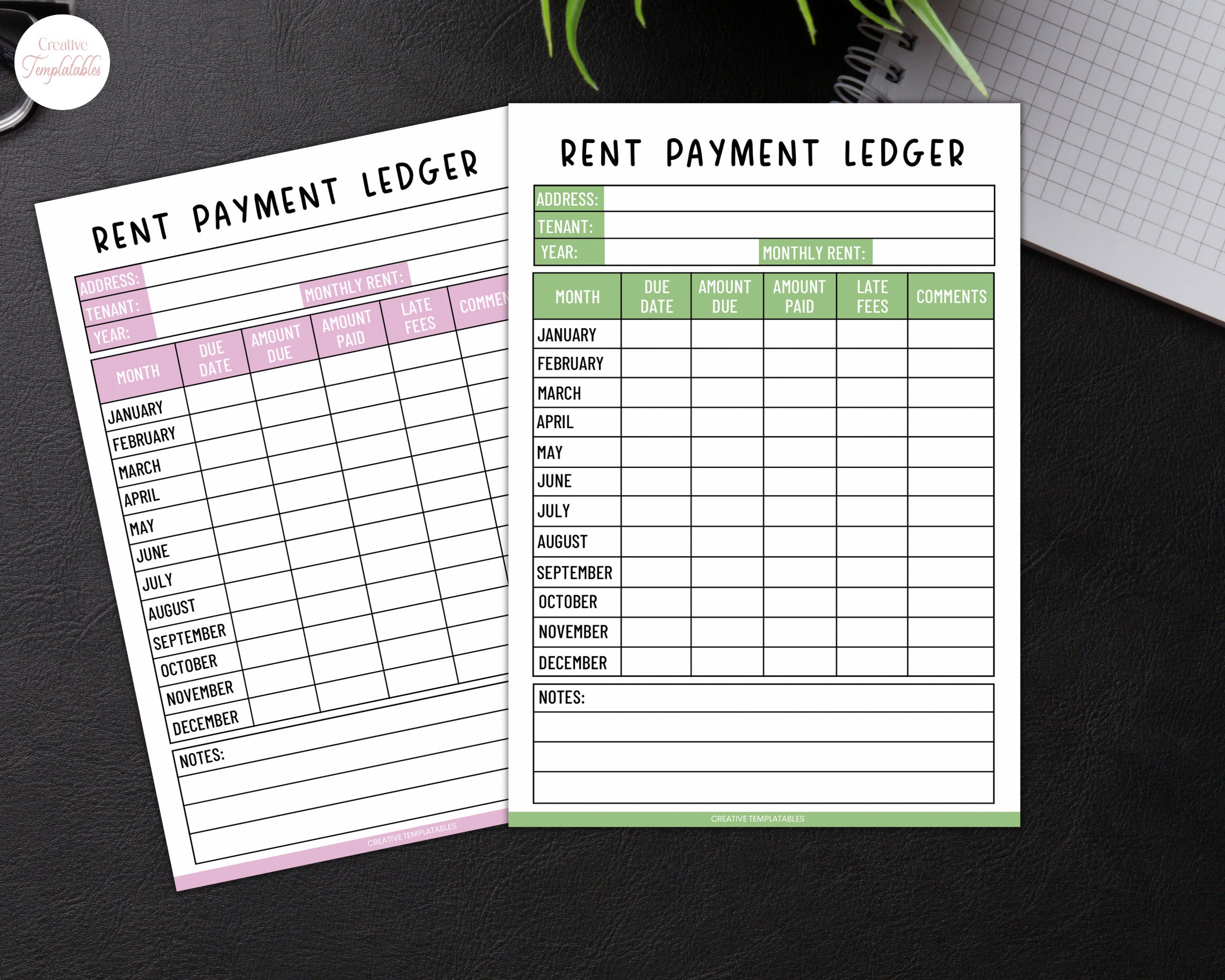Rent Payment Ledger Template Printable Tenant Payment Tracker Monthly