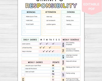 Responsibility Chore Chart For Kids | Editable Chore Chart | Daily Routine Responsibility Chart | Kids Daily Task List | Weekly schedule 2