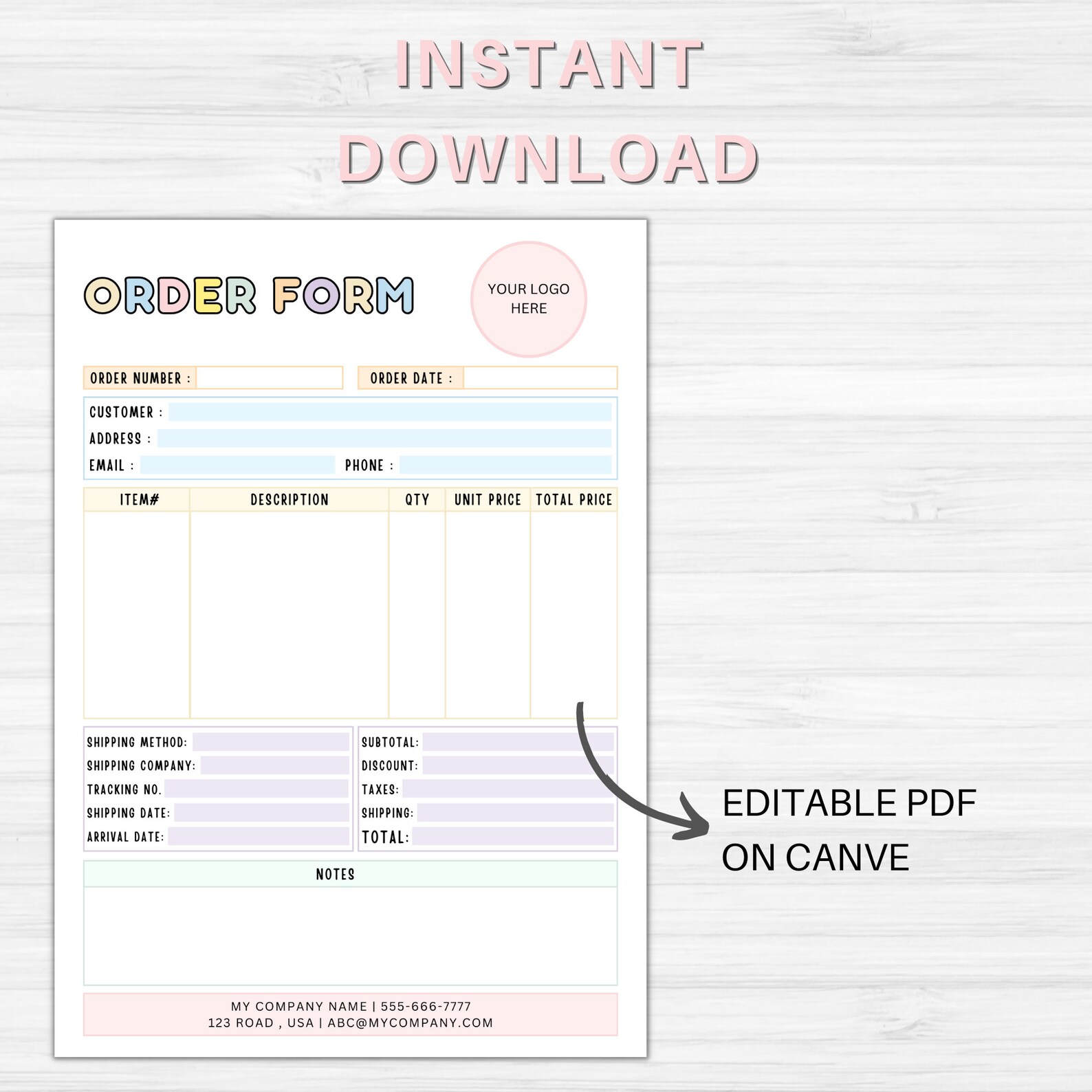 Order Form Editable Payment Template Business Receipt Sales Order Form ...