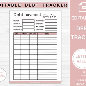 Debt Tracker Editable | Debt Snowball |  Debt Payoff Tracker | Dave Ramsey | Debt Payments | Finance Planner | Budget Planner | Debt Log 8c