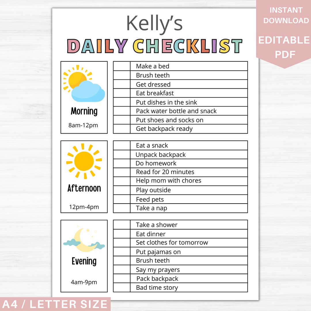Kids Chore Chart Editable | Daily Routine Responsibility Chart | Kids ...