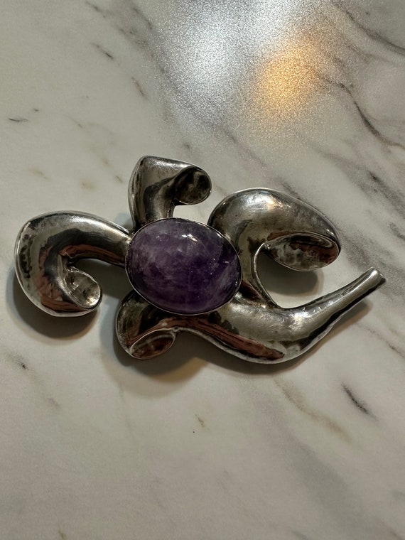 Vintage Silver & Amethyst Brooch (Mexico) - image 1