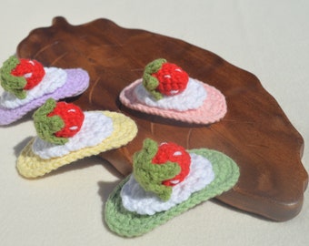 Handmade Crochet Hair Clip| Baby Toddler Cute Hair Snap| Strawberry Cake Hair Clip| Cute Crochet Girls Hair Snap
