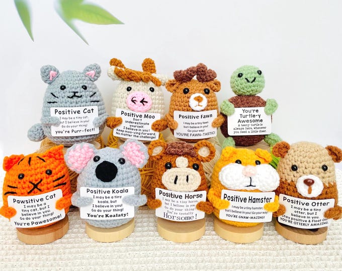 Crochet Motivational Desk Buddy: Positive Fast Food & Animals