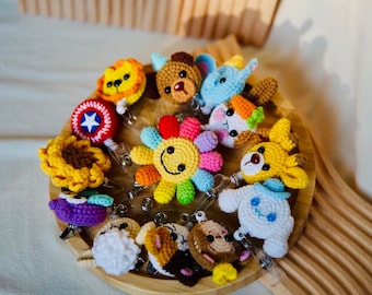 Crochet Animals Badge Reel, Cute Retractible Badge Topper, Nurses and Teachers Retractible Badge Reel, Cute Animals Handmade Badge Reel