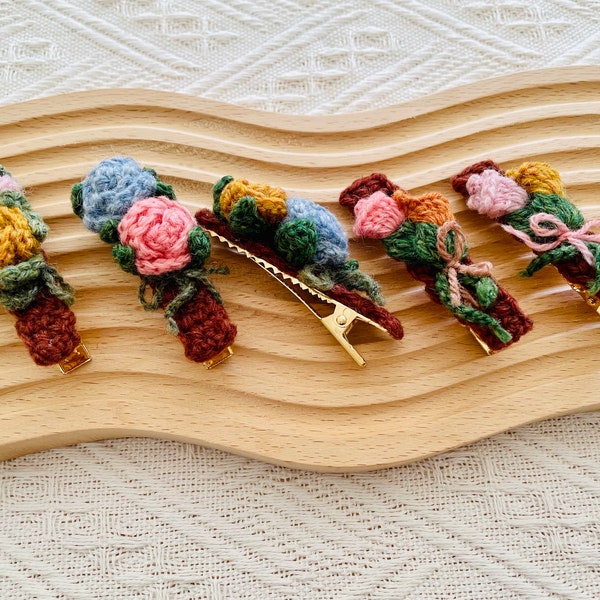 Floral Hair Clips Fall Fringe Clips Crochet Flower Hair Clips Elegant Hair Clips Gifts for Girls Kids Women Baby Hair Accessory