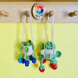 Crochet Strawberry Car Hanging: Handmade Rearview Mirror Plant Decor