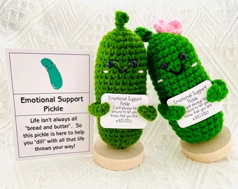 Emotional Support Pickle, Crochet Pickle Ornament with Positive Quote, Positive Pickle Christmas Gift, Unique Holiday Gift for Her/Him