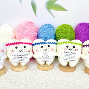 Fun Cute Crochet Tooth for Dentist Appreciation, Amuseable Positive Crochet Animals and Foods Desk Decor, Graduation Birthday Gift for Her