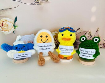 JoyChoi Mini Crochet Animals - Positive Message Duck, Sloth, Shark, Chick For Emotional Support Gifts - View #5