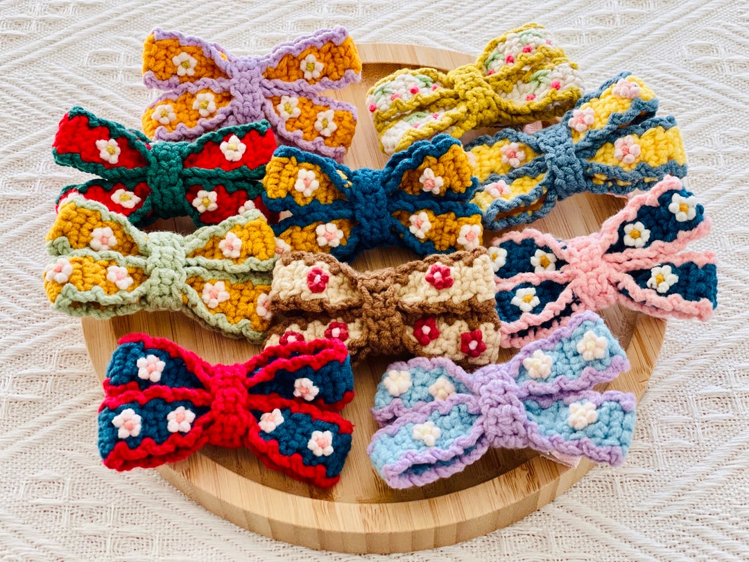 Cute Bow Hair Clips Floral Hair Clips Fall Fringe Clips Crochet Elegant Hair Clips Gifts for