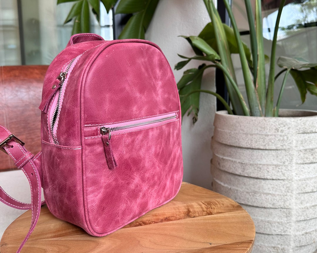 Handmade Pink Leather Backpack Purse Etsy