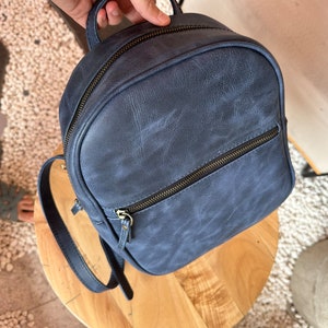 Handmade Blue Leather Backpack, Small Purse