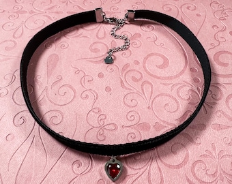 Kristallen hartchoker – Zwitsers fluweel en roestvrij staal met zirkonia, sierlijke ketting, handgemaakte sieraden Cadeau voor haar