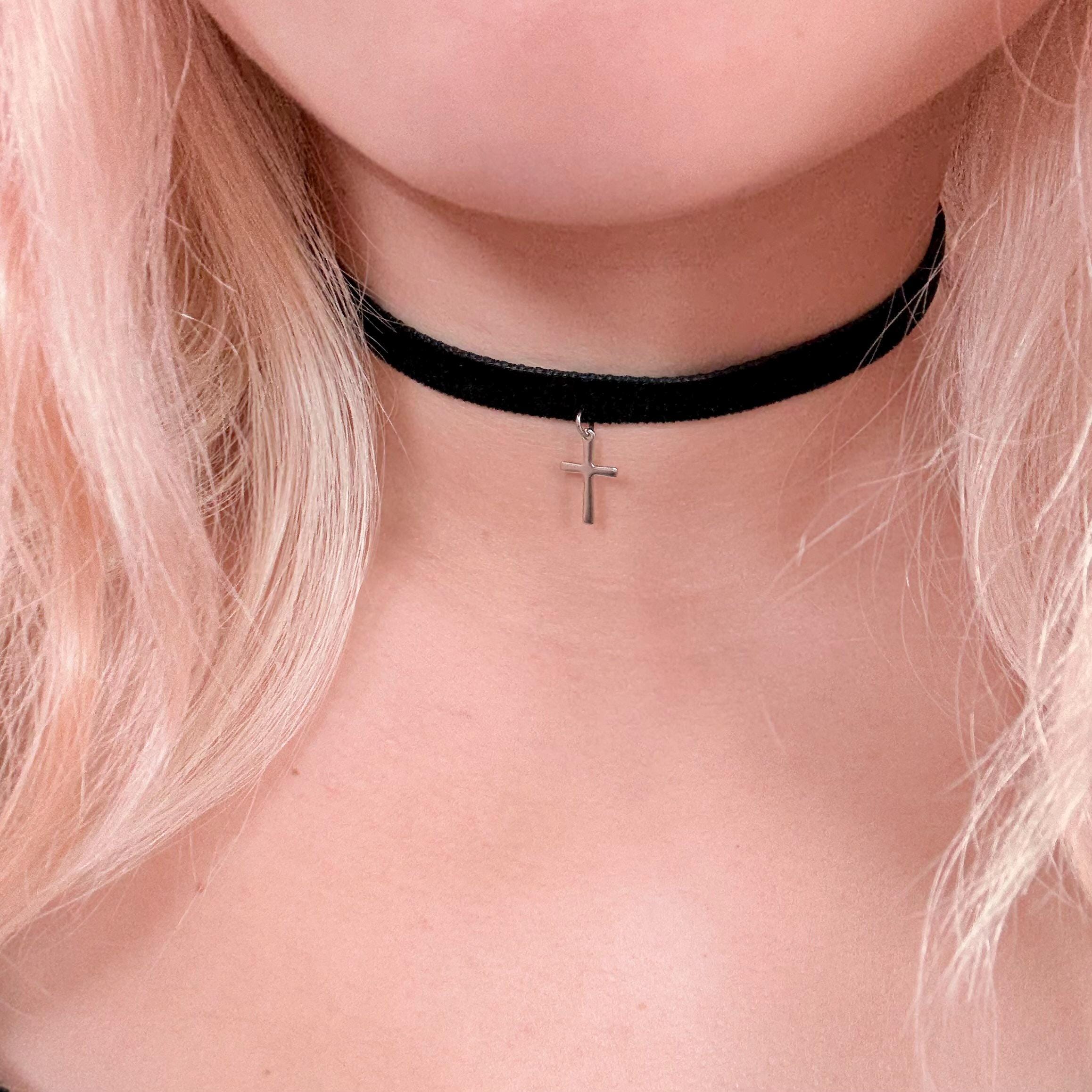 Tattoo Choker With Cross Charm Velvet Choker Cross