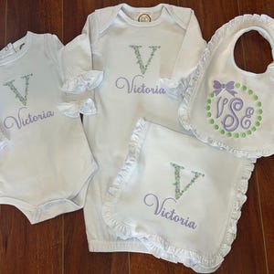 Personalized Baby Gift Set, Embroidered Onesie, Bib & Burp Cloth