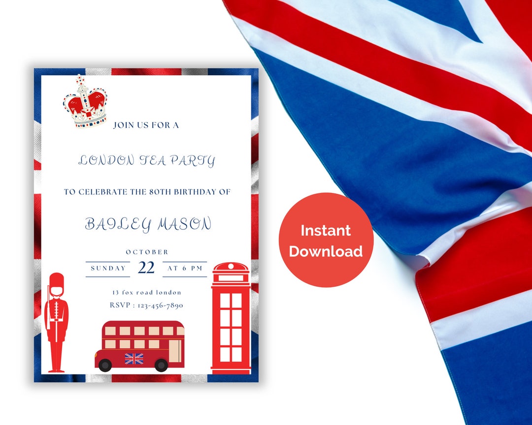 British Themed Birthday Invitation British Themed Birthday Invites