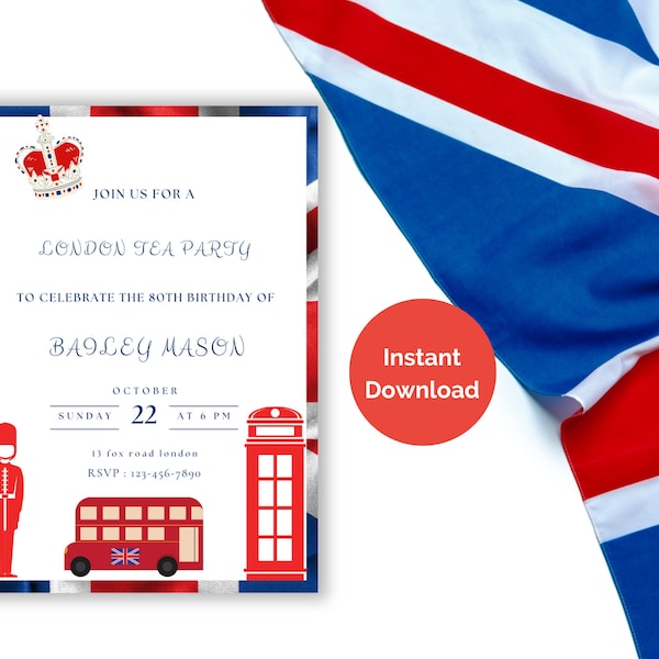 British themed Birthday invitation | british themed birthday invites | invitation templates | canva template | invites | birthday party