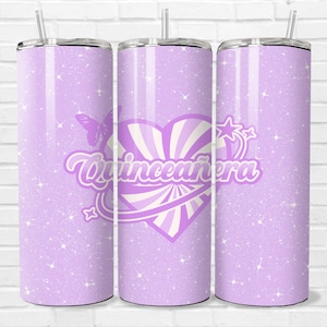 Lilac Purple Quince Y2K 20oz Tumbler Wrap, Skinny Sublimation Wrap, Quinceanera Tumbler, Gifts for Quince, Quinceanera Gift, Quince Gifts