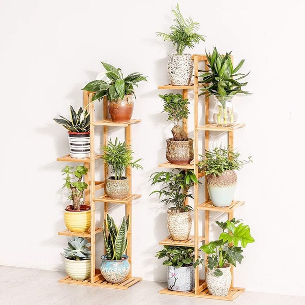 Multi Tiers Bamboo Plant Stand | Indoor Plant Stand | Outdoor Plant Stand | Wood Plant Stand | Tall Plant Stand | Housewarming Gift