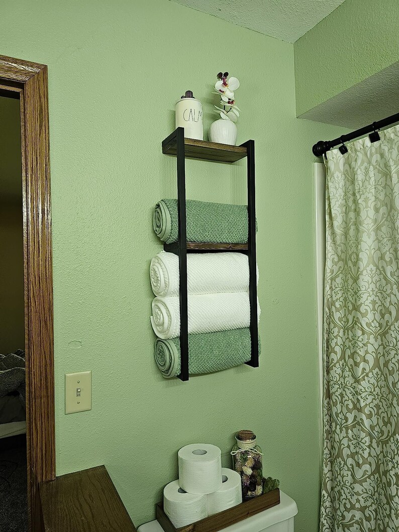 Metal Bathroom Towel Storage Rack With Wooden Shelves Towel Rack Towel