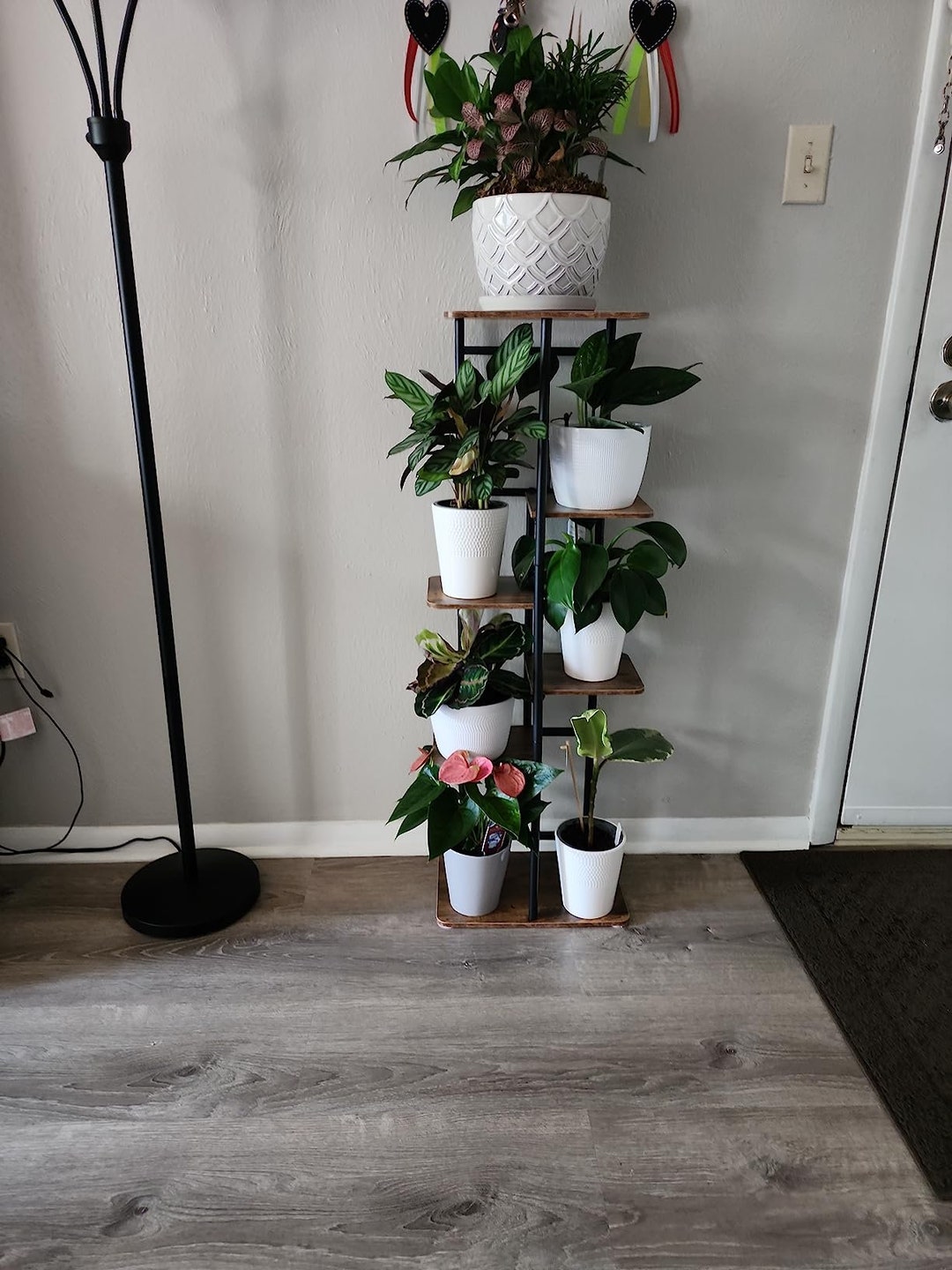 Multi Tier Wood & Metal Plant Stand Indoor Plant Stand Outdoor Plant