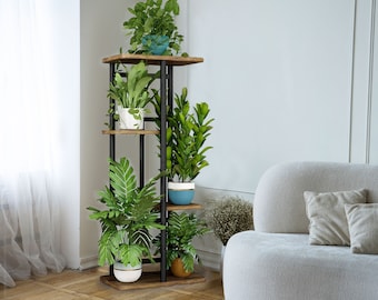 Multi Tier Wood & Metal Plant Stand | Indoor Plant Stand | Outdoor Plant Stand | Tall Plant Stand | Flower Stand | Housewarming Gift