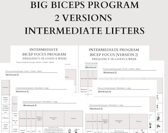 Fitness Program, Bicep Training Plan, 4-day Program, Printable PDF, Instant Download