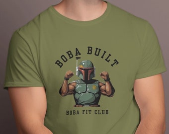 Boba Fett Short Sleeve,  Vintage Graphic Shirt, Funny Workout T-Shirt, Weightlifting Gym Apparel, Boba Built Fit Club