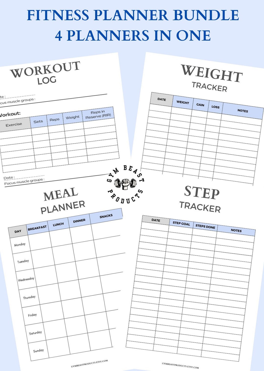 Fitness Planner Printable, Weight Loss Tracker, Weekly Meal Planner