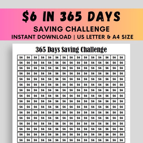 365 Days Savings Challenge, 6 Dollars Daily Saving Challenge