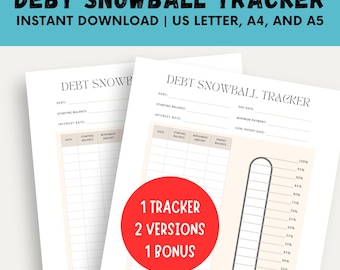 Debt Snowball Tracker Printable, Payoff Thermometer (PDF)