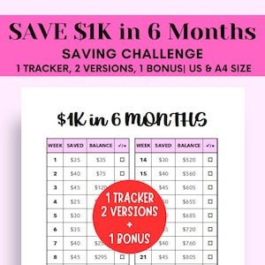 1K Savings Challenge, 6 Months Savings Challenge Printable, 26 Weeks Saving Tracker, 1K Savings Tracker, Save 1000 in 6 Months, Savings Goal