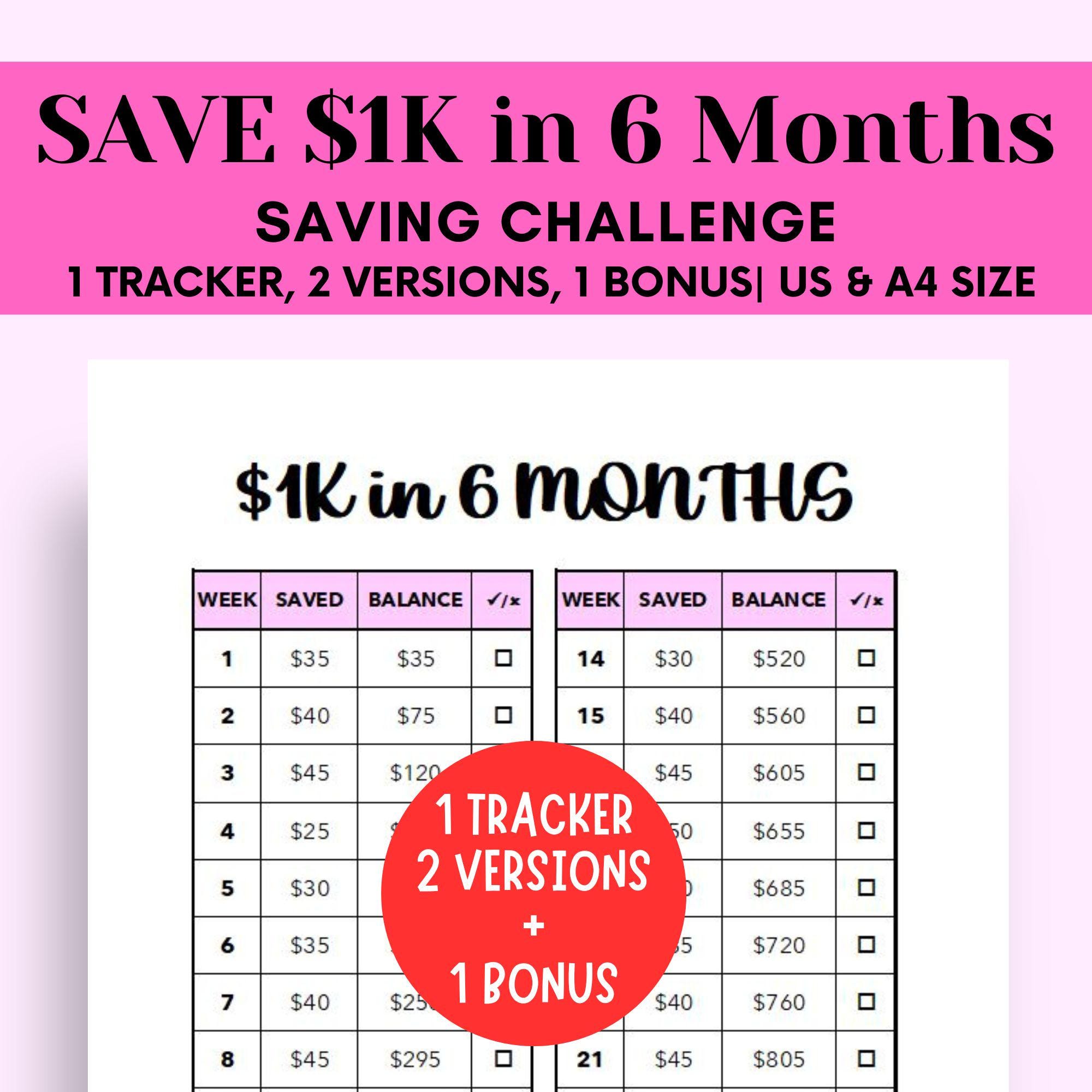 1K Savings Challenge Printable: 6-month Tracker (PDF) - Etsy